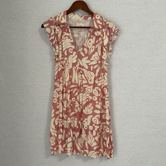 Umgee Dress Women S Pink Ivory Print Tiered Mini Babydoll Tribal Tropical Comfy - Picture 10 of 12